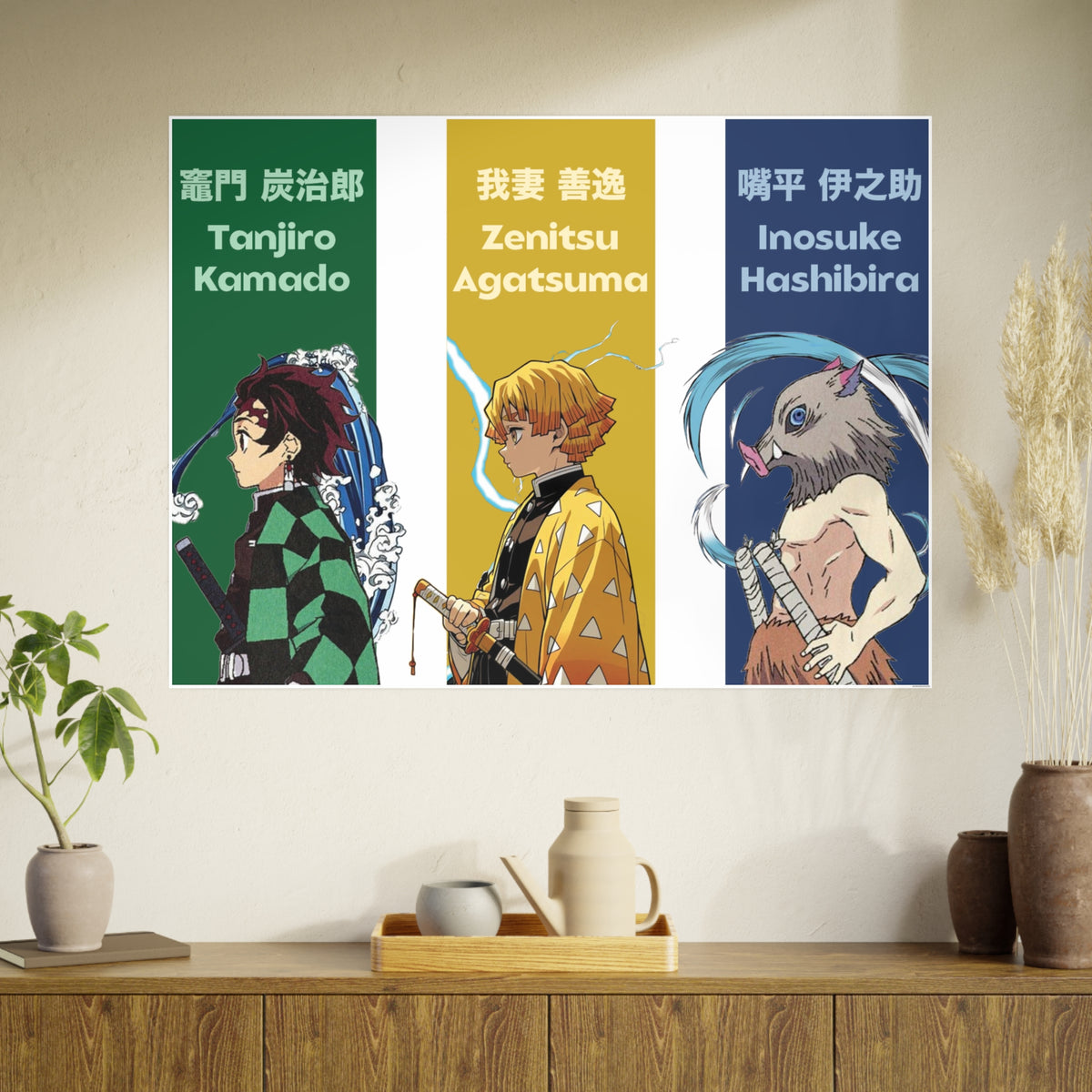 Demon Slayer Character Poster Set — Tanjiro, Zenitsu & Inosuke Art Prints