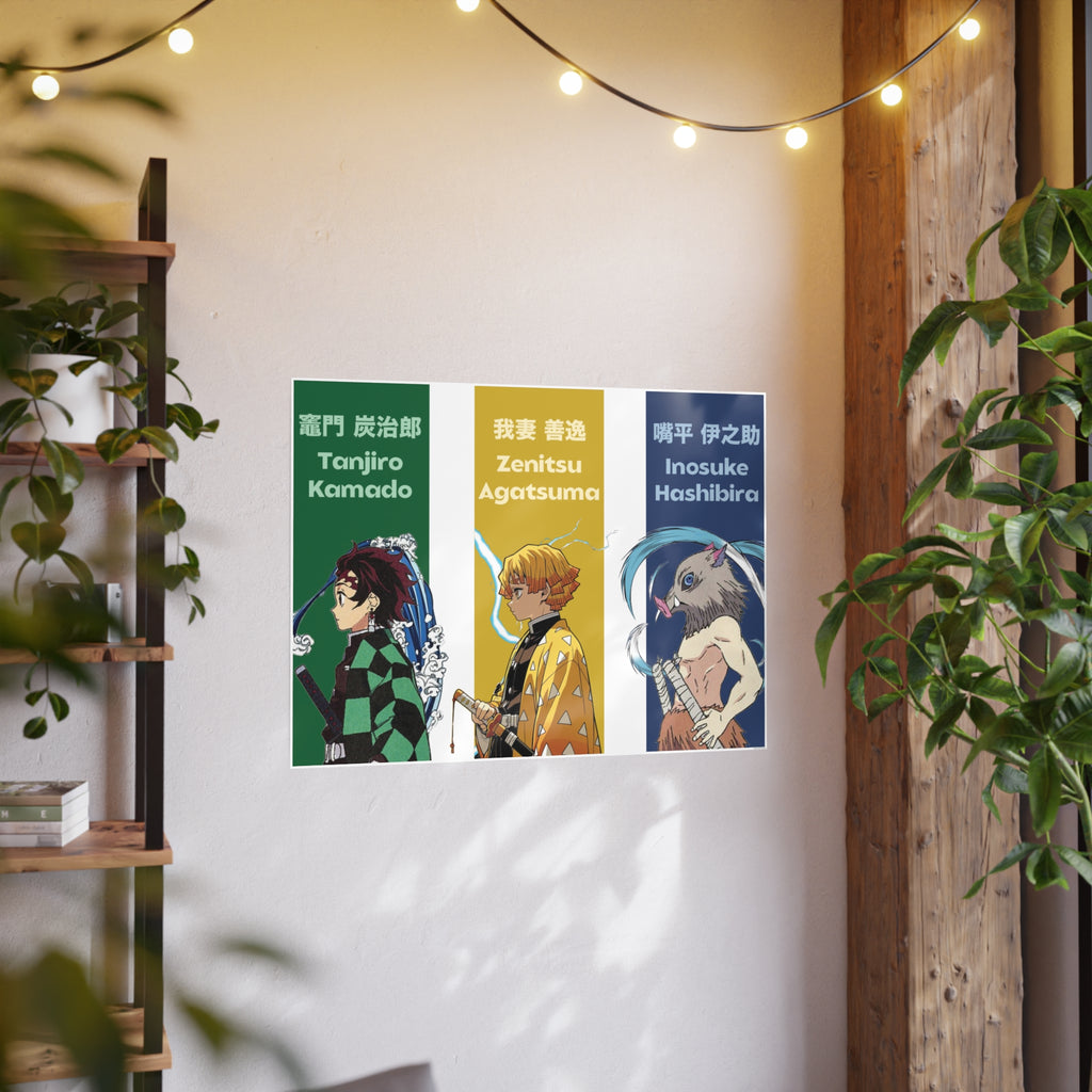 Demon Slayer Character Poster Set — Tanjiro, Zenitsu & Inosuke Art Prints