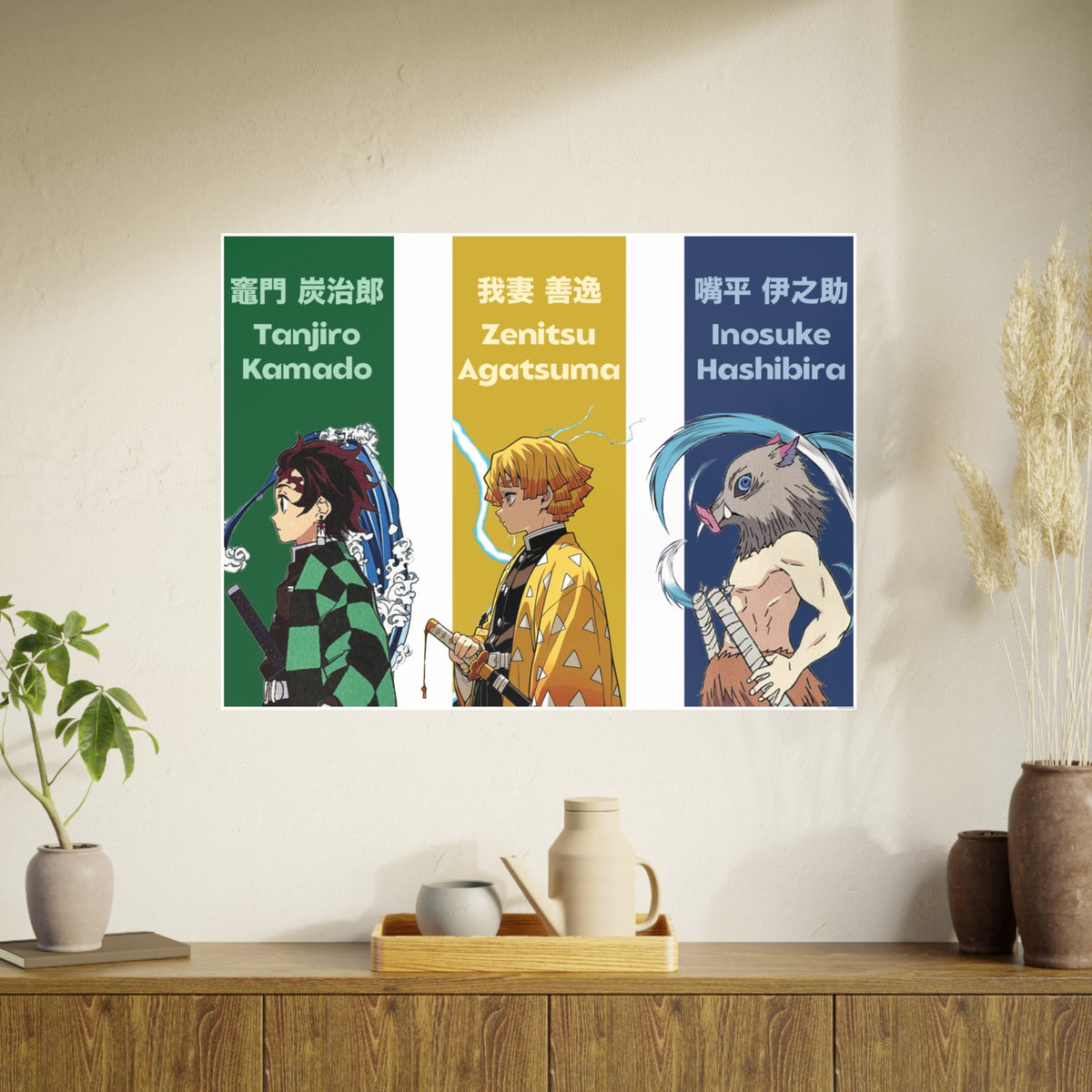Demon Slayer Character Poster Set — Tanjiro, Zenitsu & Inosuke Art Prints