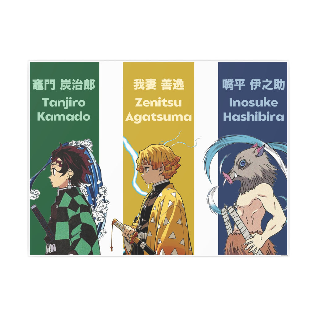 Demon Slayer Character Poster Set — Tanjiro, Zenitsu & Inosuke Art Prints